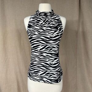 D.F.A New York Zebra Print Sleeveless Mock Neck Top | Size Large